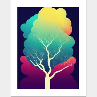 Vibrant Colored Whimsical Minimalist Lonely Tree - Abstract Minimalist Bright Colorful Nature Poster Art of a Leafless Branches Posters and Art